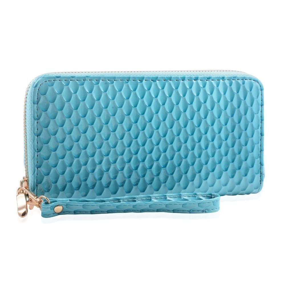 Wallet Over Size Clutch Zip Embossed Faux Leather